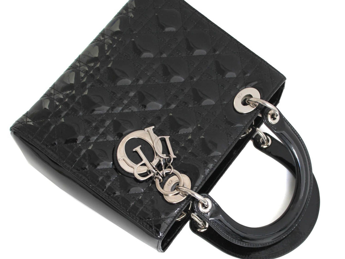 BORSA DIOR VERNICE NERA MEDIA CON TRACOLLA